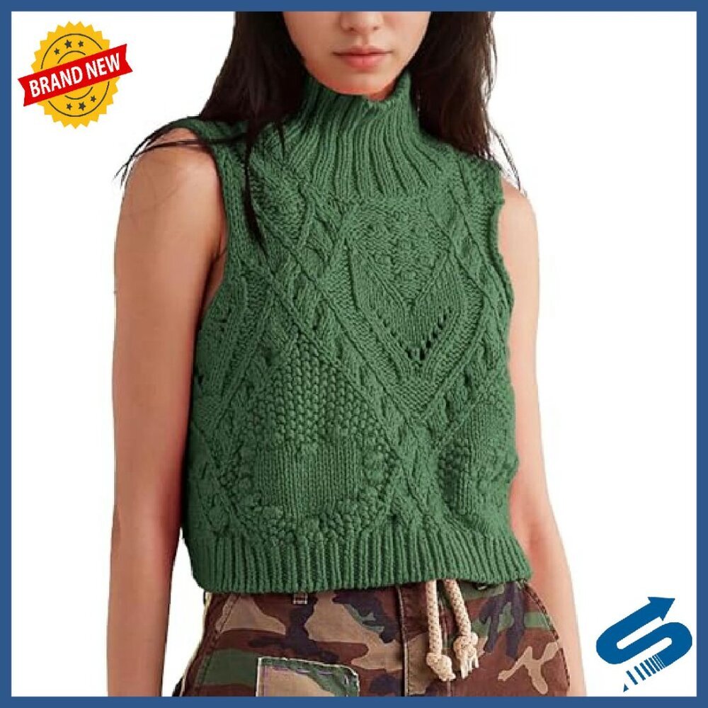 Cotton Crochet Turtleneck Sweater Vest Women's Sleeveless Pullover Fall - Picture 2 of 8